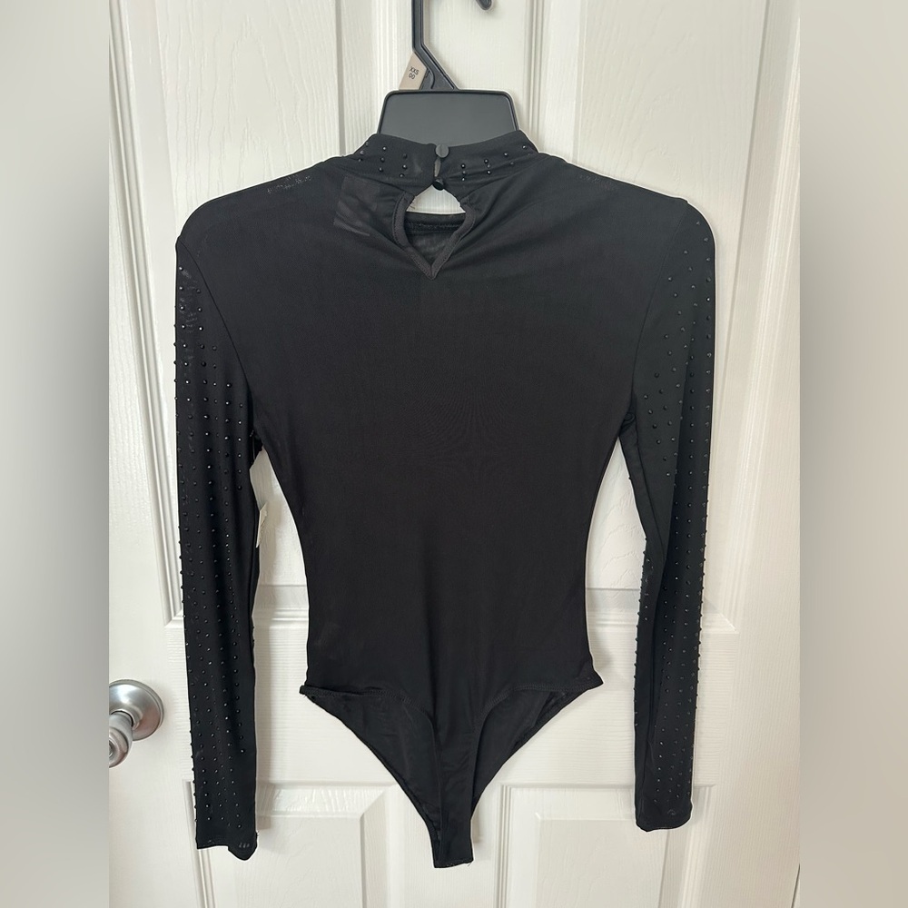 No Boundaries Mesh Studded Black Long Sleeve Bodysuit - Picture 12 of 13